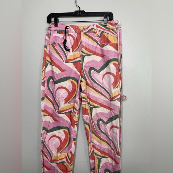 River Island NWT 90s tie back straight jeans in pink Heart print Sz 10 Grunge - Picture 5 of 11
